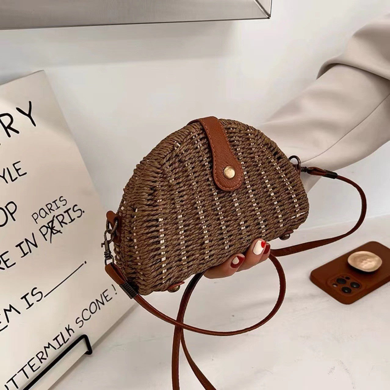 Vintage Woven Saddle Bag for Women-brown-Free Shipping Leatheretro