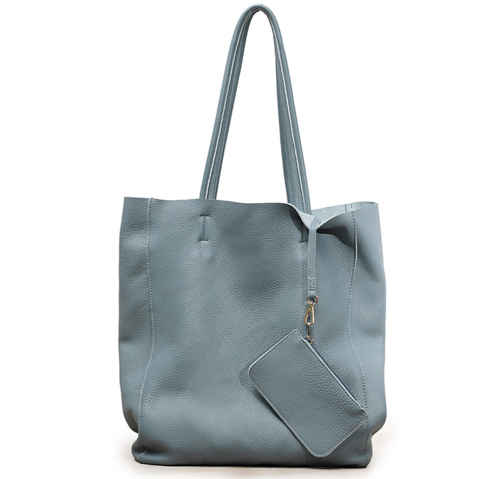 Large Capacity Tote Bag – Genuine Leather Commuter, Mom Shopping Bag-Handbags-Blue vertical style (100% natural drop pattern cowhide on the first layer)-Free Shipping Leatheretro