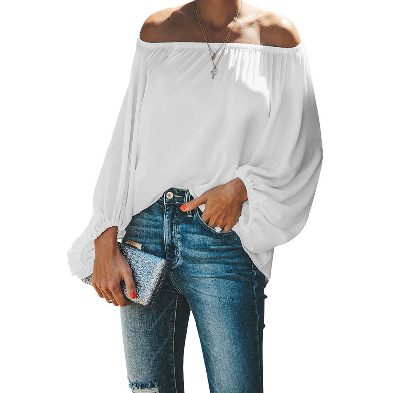 Casual Off The Shoulder Long Sleeves Blouses Shirts-Shirts-White-S-Free Shipping Leatheretro