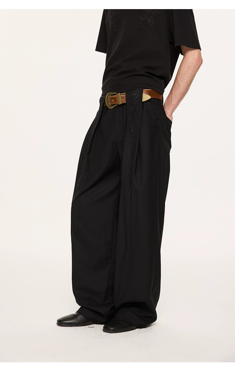 KREATE High-Waisted Wide-Leg Trousers-Black-S-Free Shipping Leatheretro