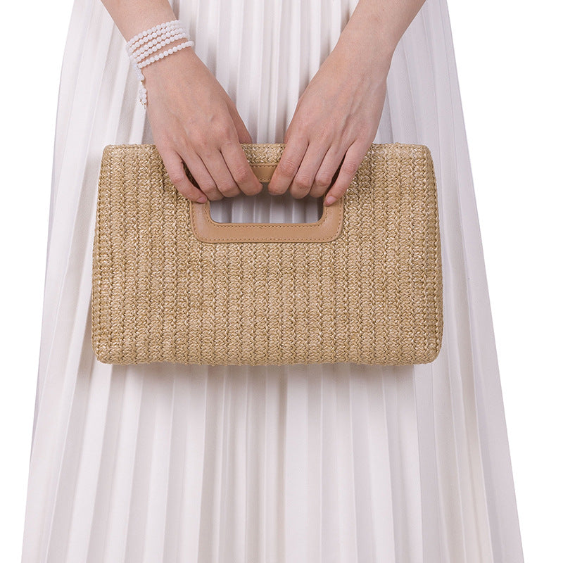 Vacation Style Straw Woven Handbag with Detachable Chain-apricot-29x19x5CM-Free Shipping Leatheretro