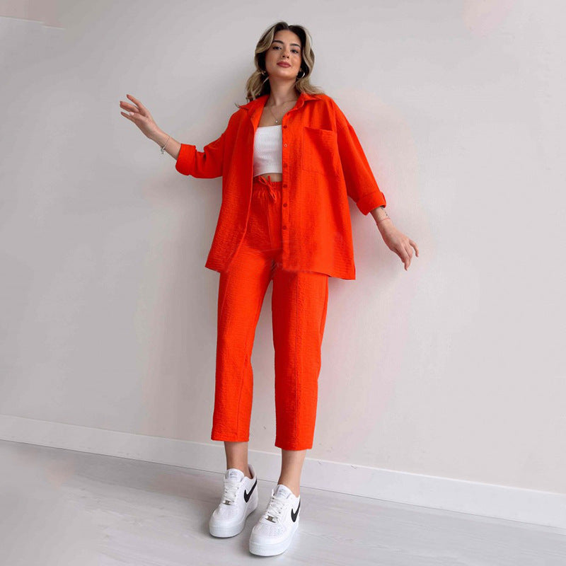 Casual Women Long Sleeves Shirts & Harem Pants-suits-Orange-S-Free Shipping Leatheretro