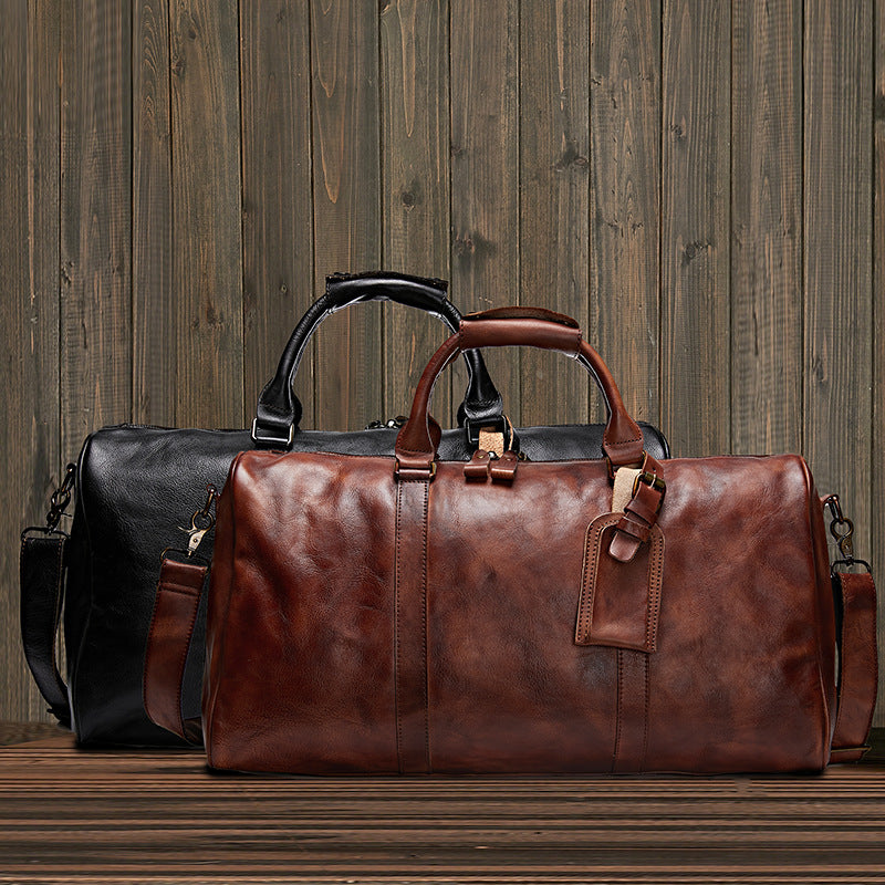 Vintage Genuine Vegetable Tanned Leather Duffle Bag-Duffle Bag-Vege Tanned-Black-50cm*20cm*28cm-Free Shipping Leatheretro