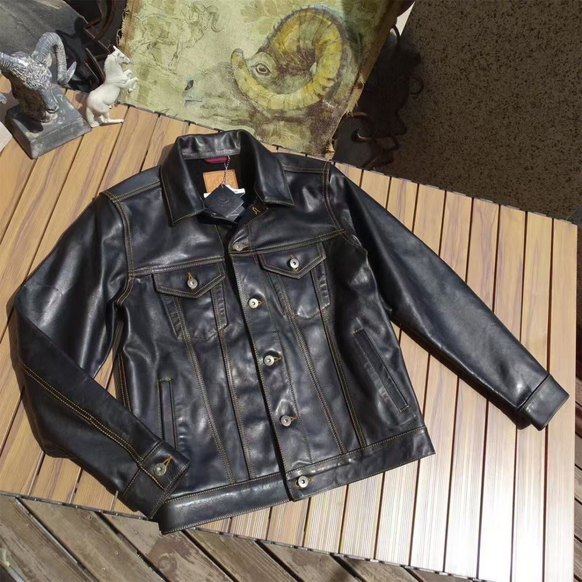 Men’s Western Cowboy Vintage Workwear Leather Jacket-Coffee-M 45-55kg-Free Shipping Leatheretro