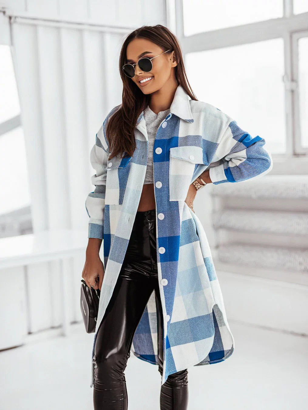 Fashion Colorful Plaid Women Overcoats-Outerwear-Orange-S-Free Shipping Leatheretro