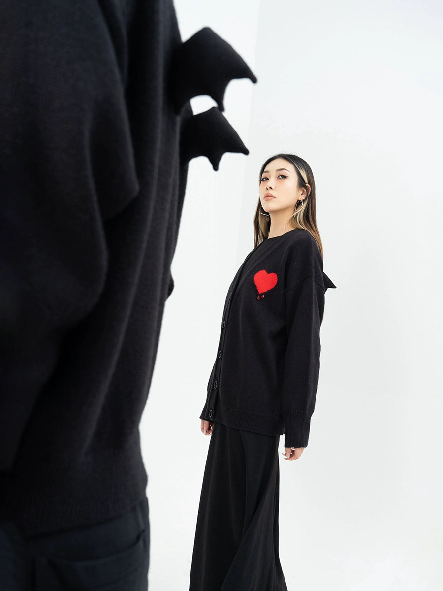 CLP Butterfly Love Beaded Cardigan - Oversized Knit Sweater-Black-Short- Three Buttons-Free Shipping Leatheretro