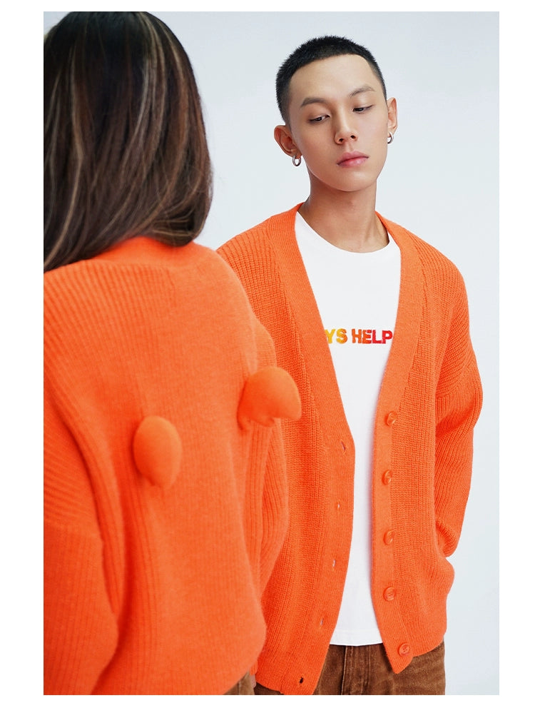 CLP Unisex Wing Design Oversized Knit Cardigan-Blue-Short Style-3 Buttons-Free Shipping Leatheretro