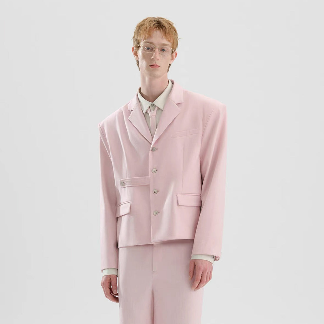TIWILLTANG Cropped Pinstripe Strap Blazer White/Pink-Jacket-S-Pink-Free Shipping Leatheretro