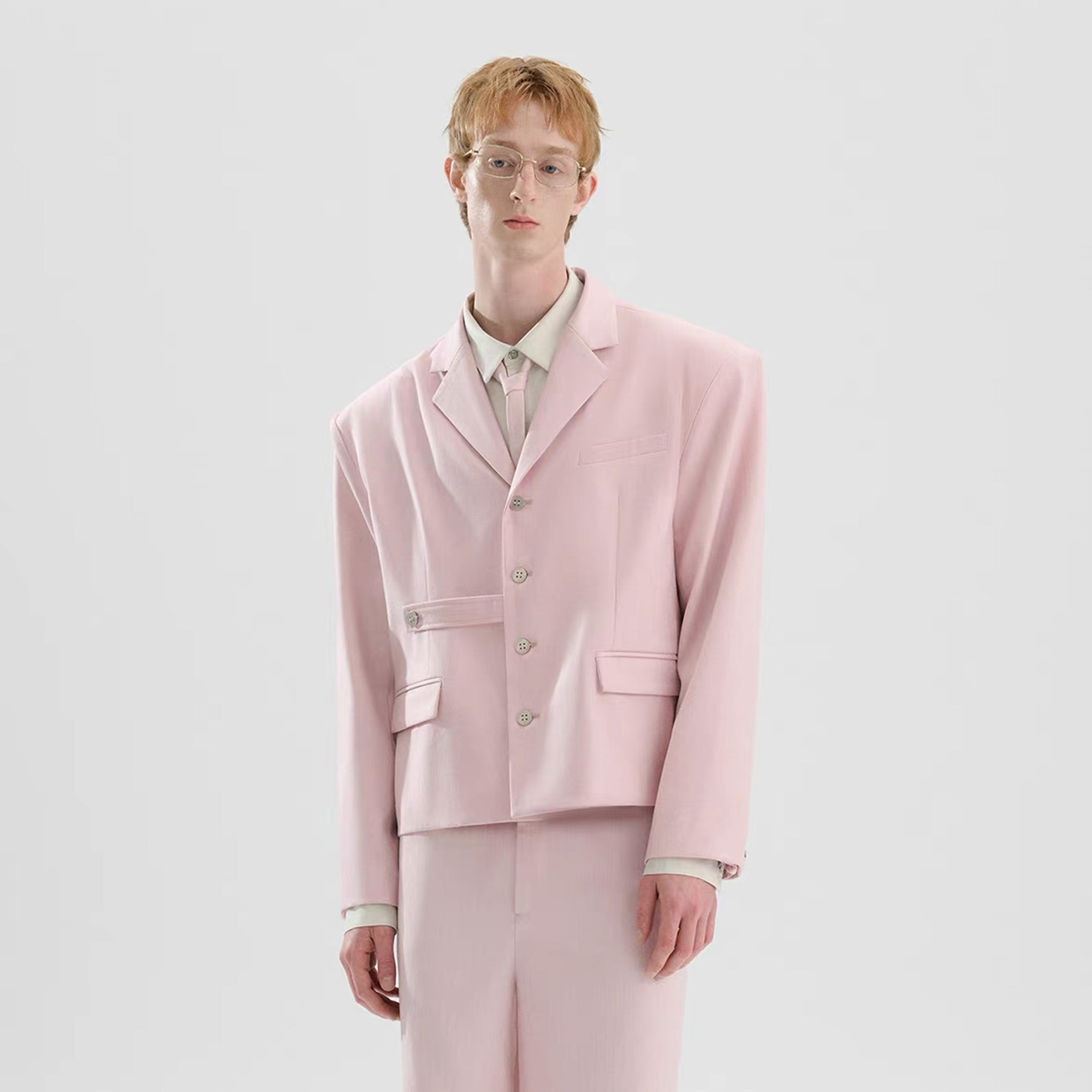 TIWILLTANG Cropped Pinstripe Strap Blazer White/Pink-Jacket-S-Pink-Free Shipping Leatheretro