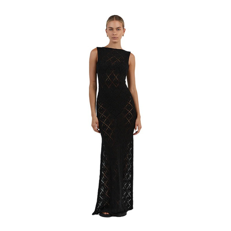 Sexy See Through Knitted Long Dresses for Women-Dresses-Apricot-S-Free Shipping Leatheretro