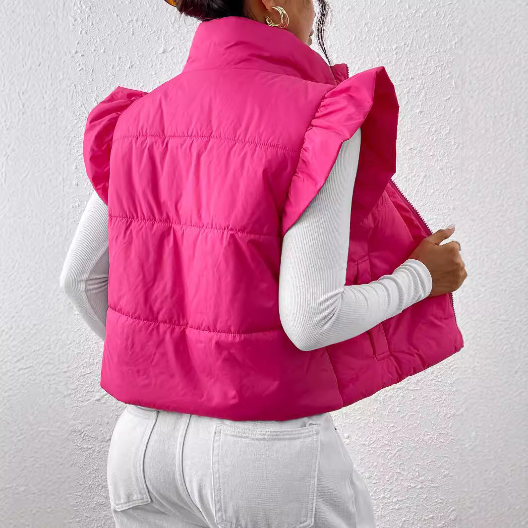 Fashion Cotton Stand Collar Sleeveless Vest-Vests-Rose Red-S-Free Shipping Leatheretro