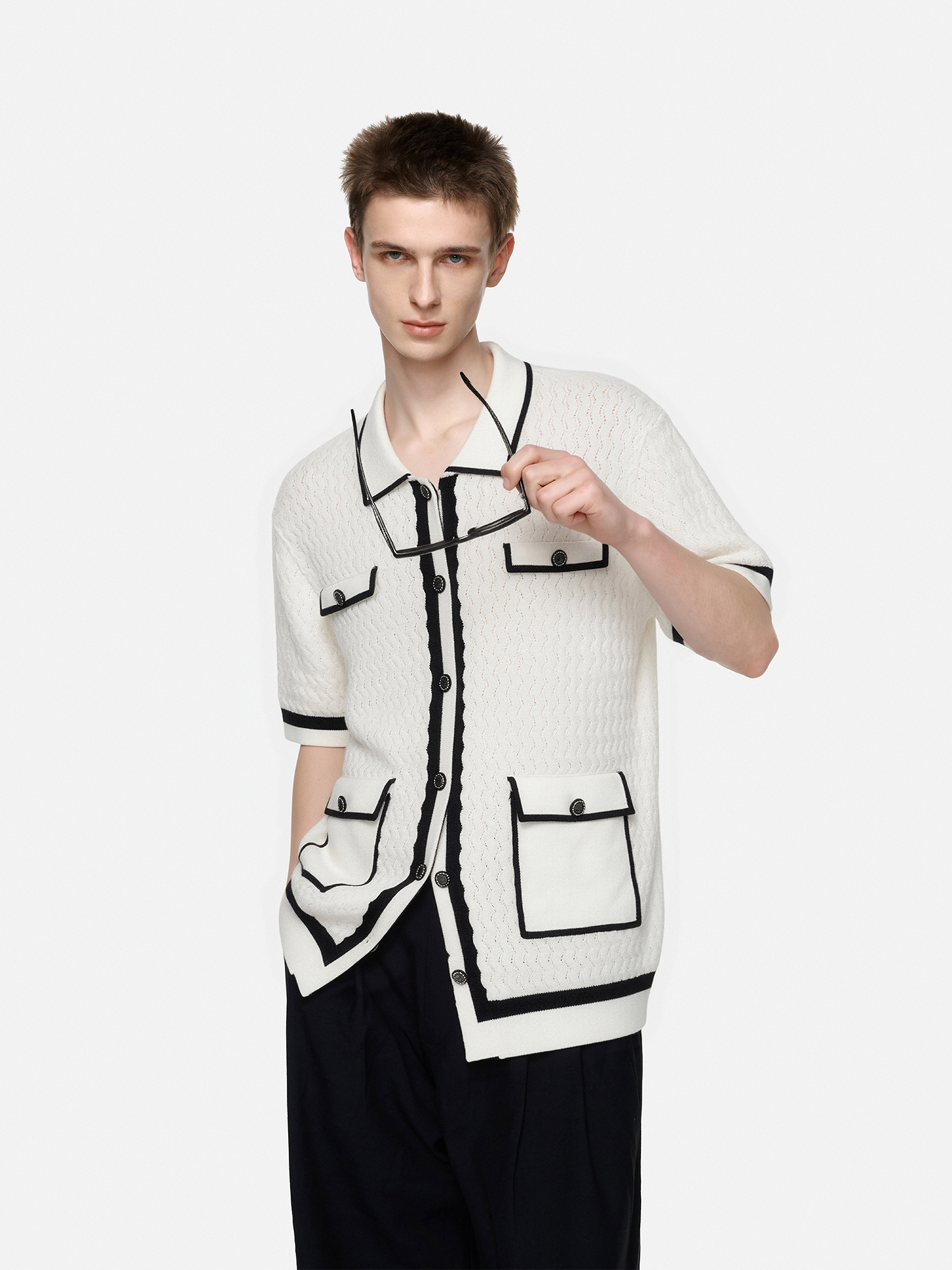 TIWILLTANG Contrast Trim Knitted Half Shirt-Half shirt-S-Black-Free Shipping Leatheretro