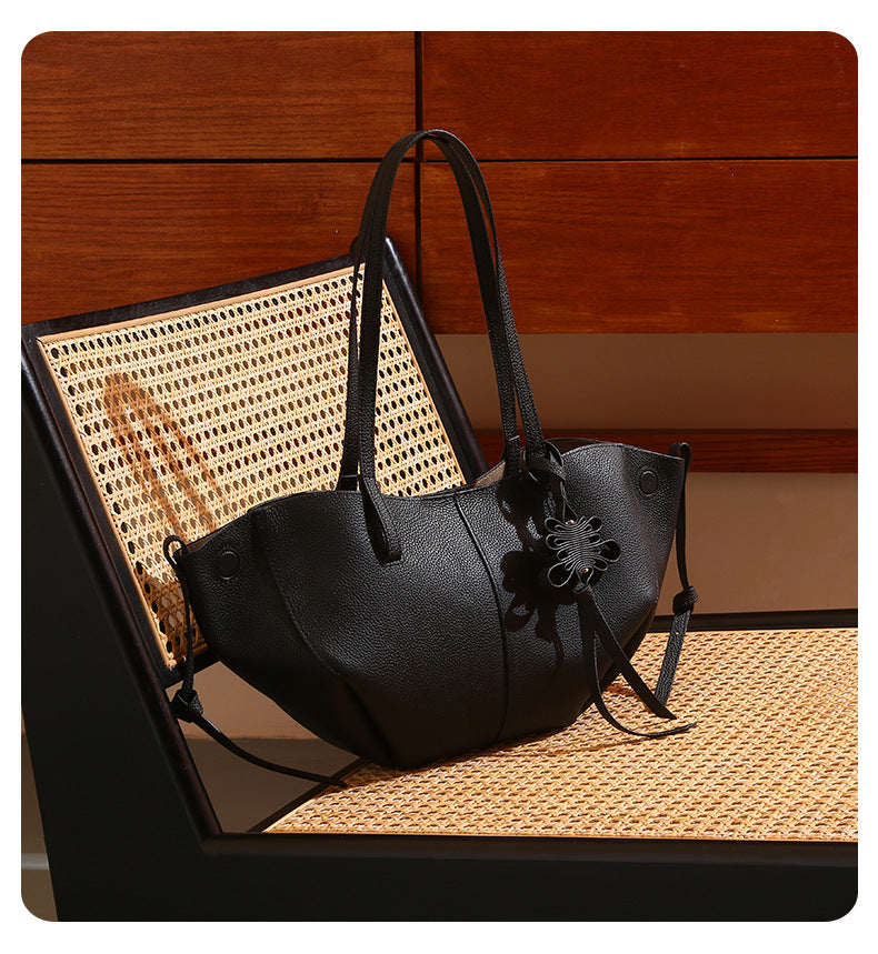 Women's Genuine Leather Tote Bag-Shoulder Bags-black-Free Shipping Leatheretro