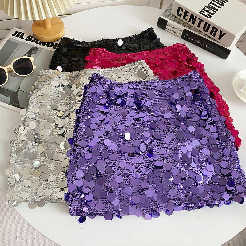 Sexy Sequined Summer A Line Mini Skirts-Skirts-Purple-S-Free Shipping Leatheretro