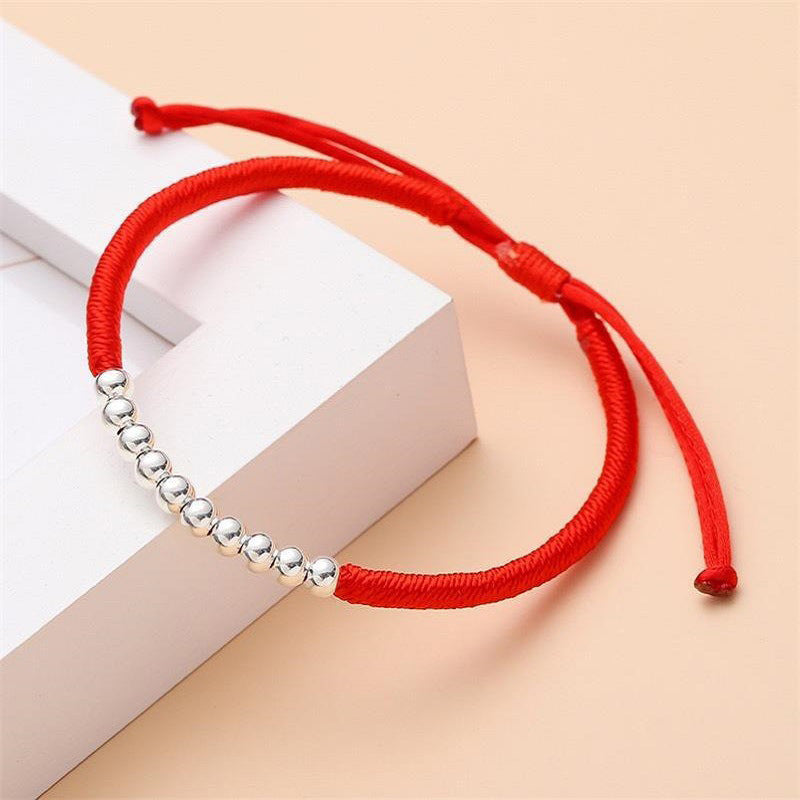 Sterling Silver 990 Bead Bracelet Red Rope Men's and Women's Handwoven Bracelets 2pcs/Set-Bracelets-Perfect Bracelet-One for All-Free Shipping Leatheretro