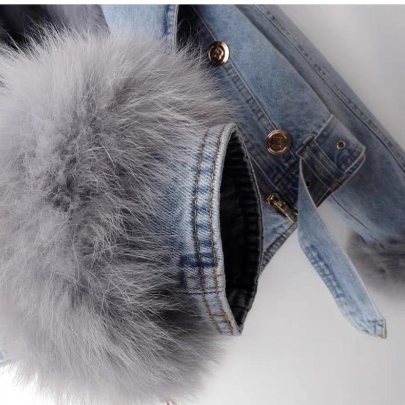 Winter Detachable Fox Fur Denim Jacket Coats for Women-Coats & Jackets-Blue-S-Free Shipping Leatheretro