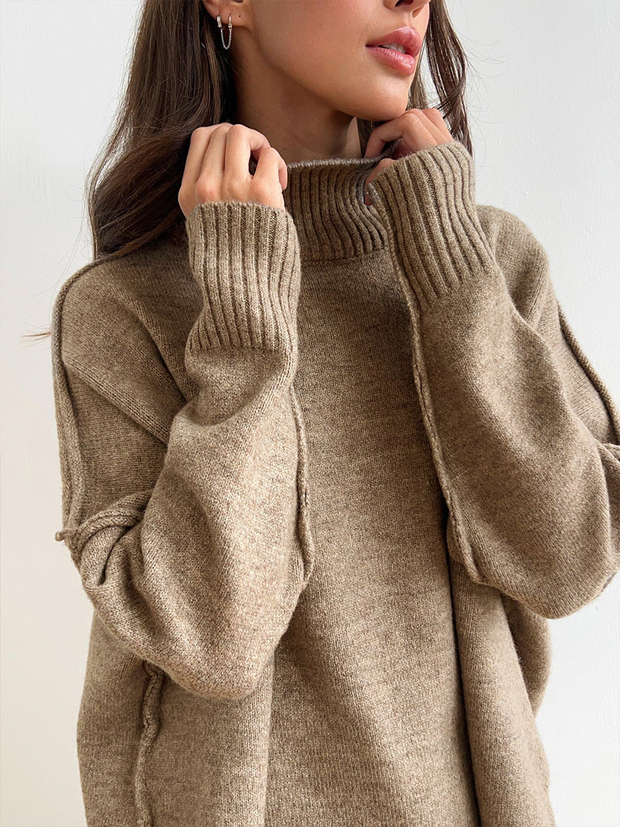 Casual High Neck Pullover Sweaters & Knitted Pants-Suits-Camel-S-Free Shipping Leatheretro