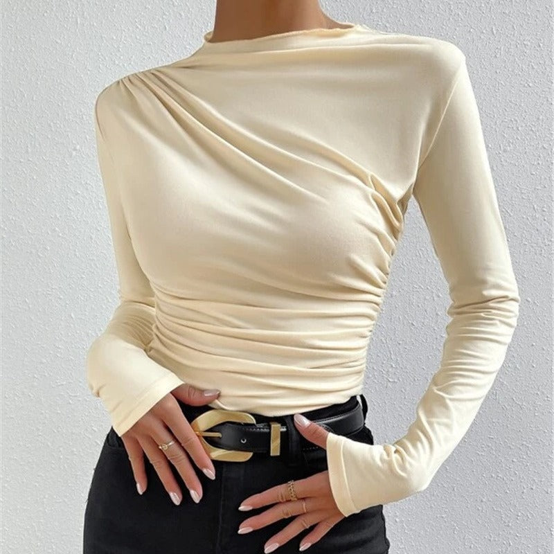 Designed Sexy Long Sleeves T Shirts-Shirts & Tops-Apricot-S-Free Shipping Leatheretro