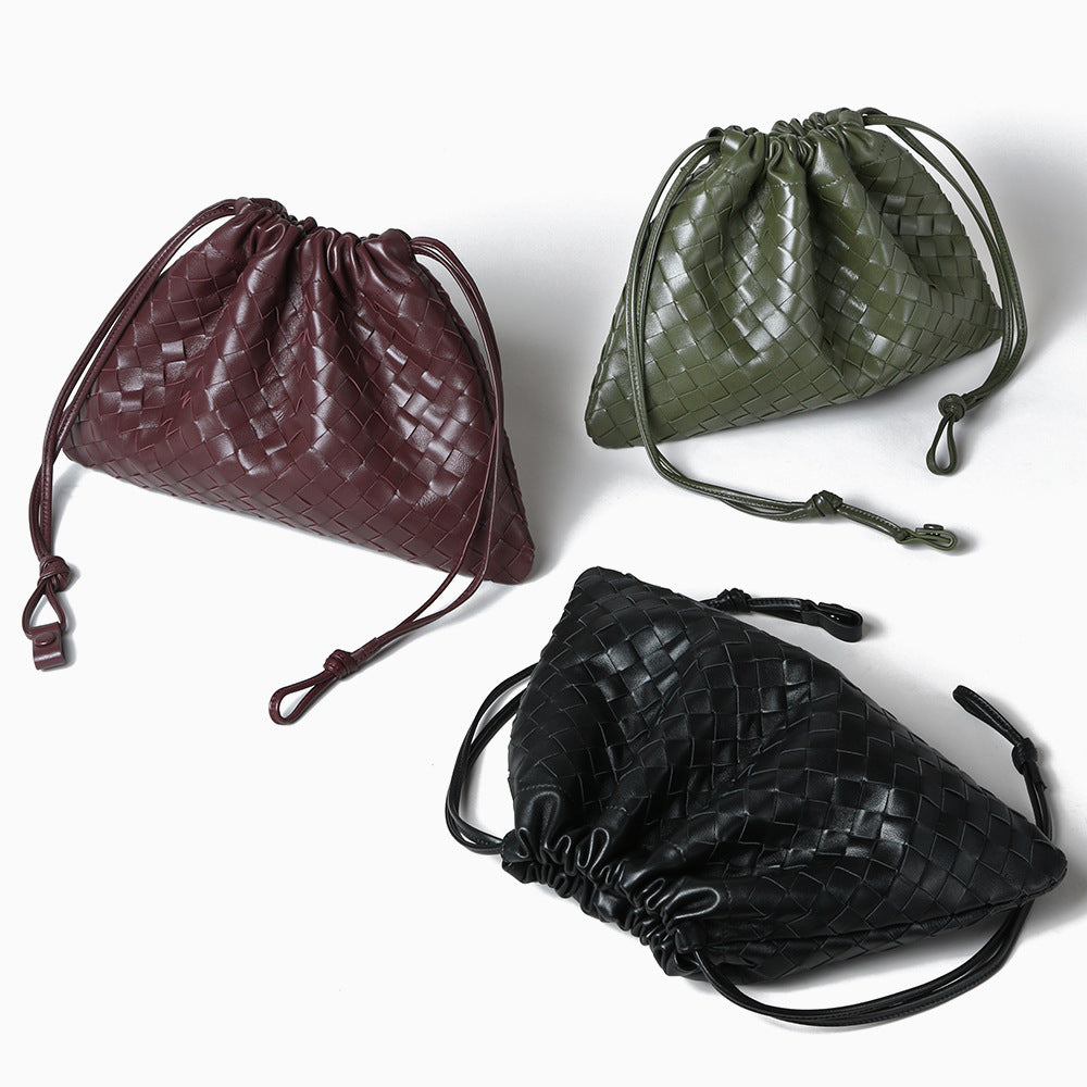 Vintage Handmade Woven Sheepskin Drawstring Bag-Handbags-Red-Free Shipping Leatheretro