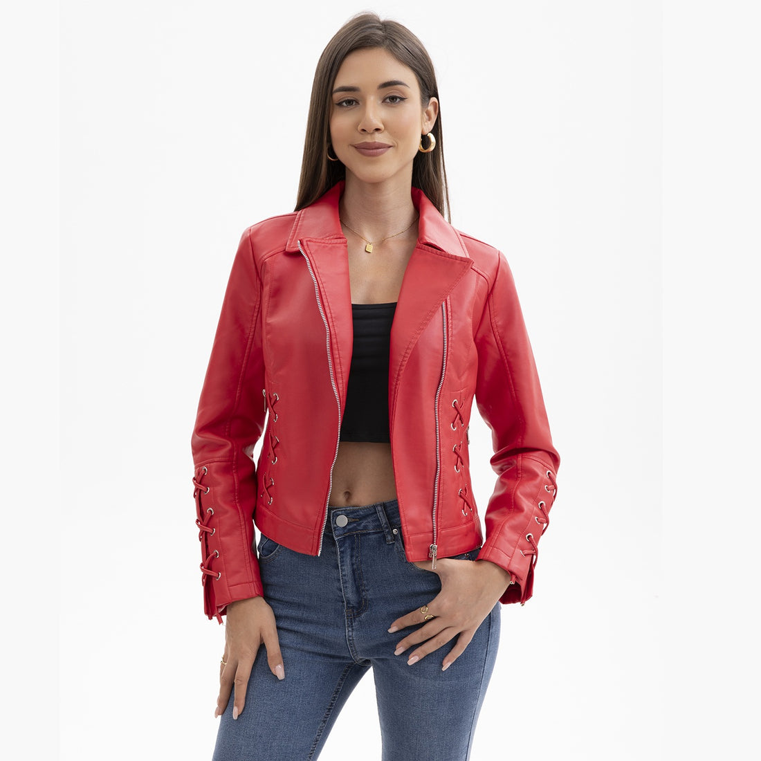 Women's Fashion Faux Leather Jacket-black-S-Free Shipping Leatheretro