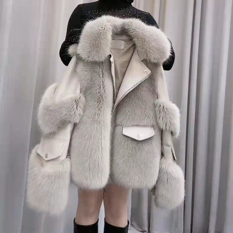 Fashion Faux Fur Ladies Jacket Coats-Coats & Jackets-奶茶色-M 50-55kg-Free Shipping Leatheretro