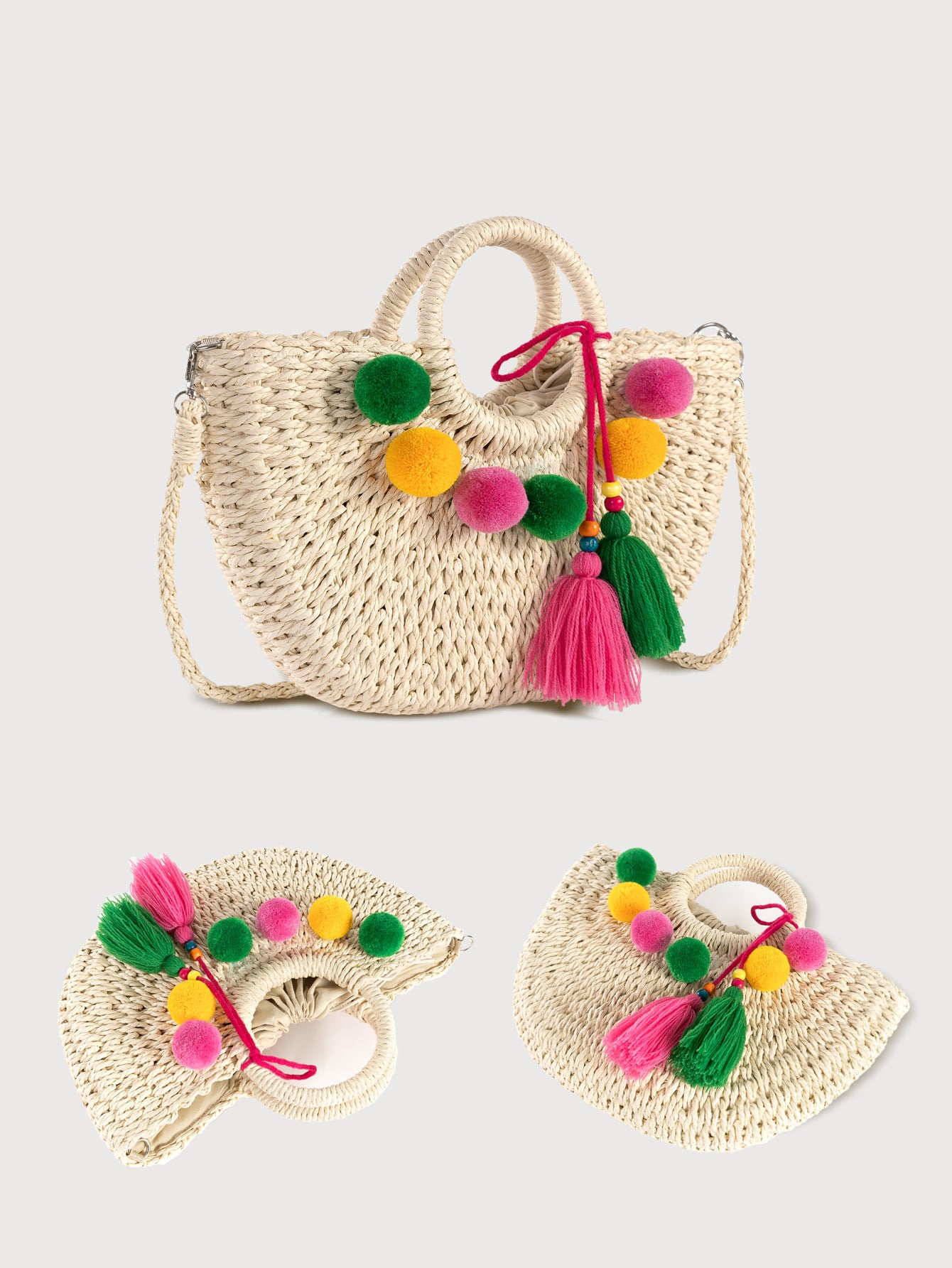 Boho Straw Woven Handbag – Women’s Natural Rattan Tote Bag-Apricot flowers-Free Shipping Leatheretro