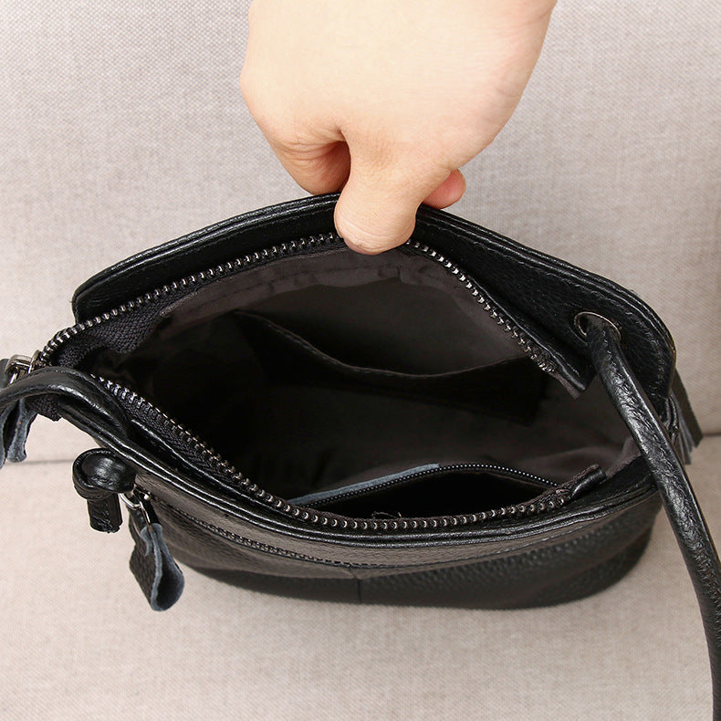 Women's Soft Genuine Leather Bucket Bag-Black Small-Free Shipping Leatheretro