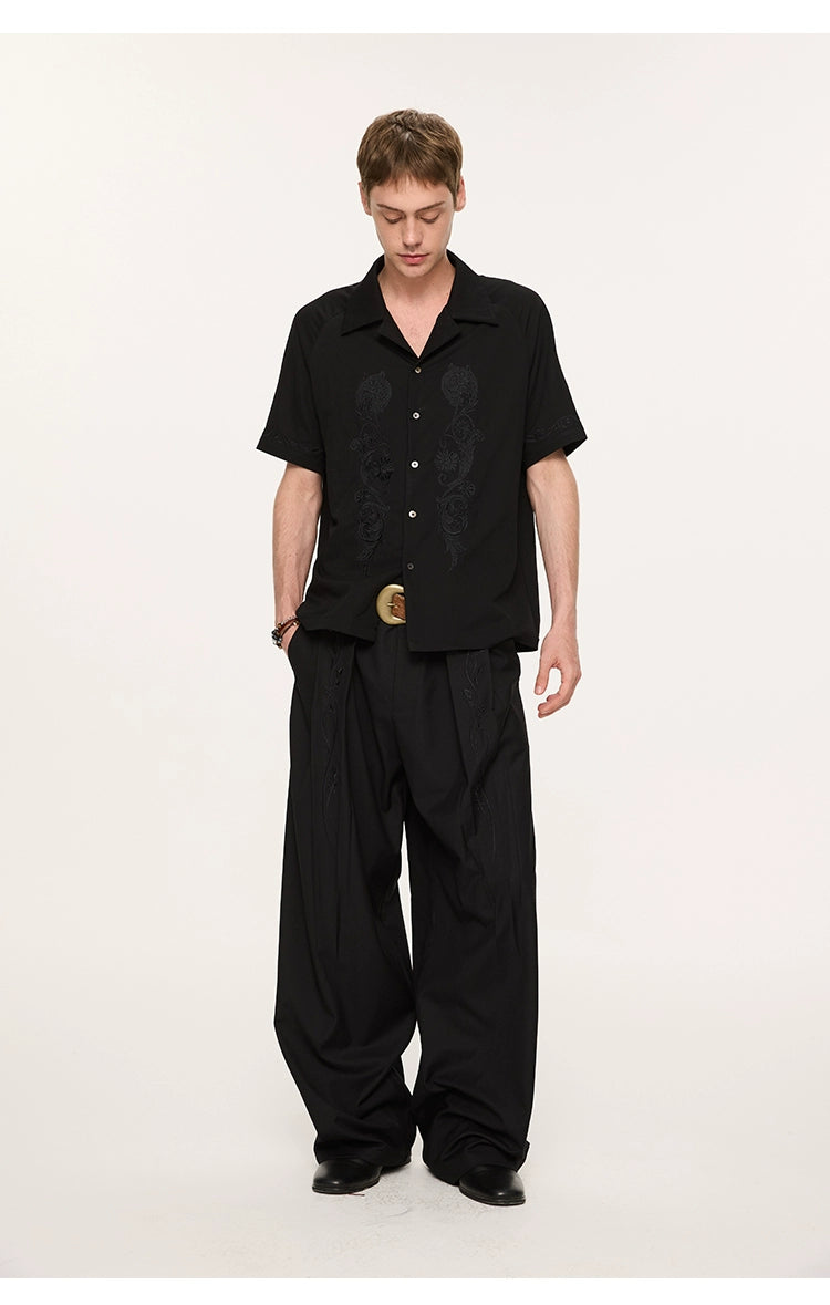 KREATE High-Waisted Wide-Leg Trousers-Black-S-Free Shipping Leatheretro