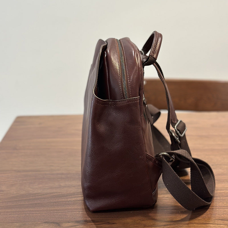 Genuine Top-Grain Leather Backpack – Stylish & Spacious Travel-Warm brown-Free Shipping Leatheretro