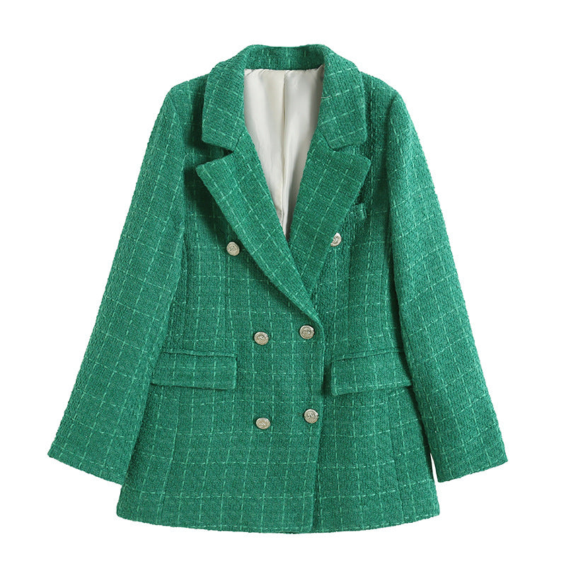 Fashion Double Breasted Blazer Overcoats-Coats & Jackets-Green-XS-Free Shipping Leatheretro