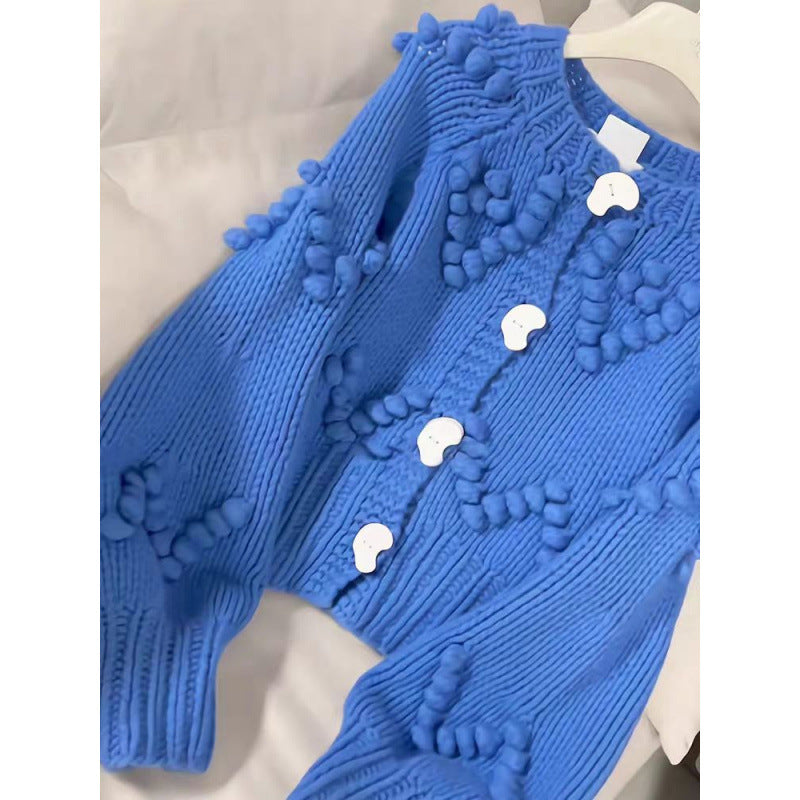 Luxury Blue Balls Knitted Cardigan Sweaters-Sweater&Hoodies-Blue-S 40-50 kg-Free Shipping Leatheretro