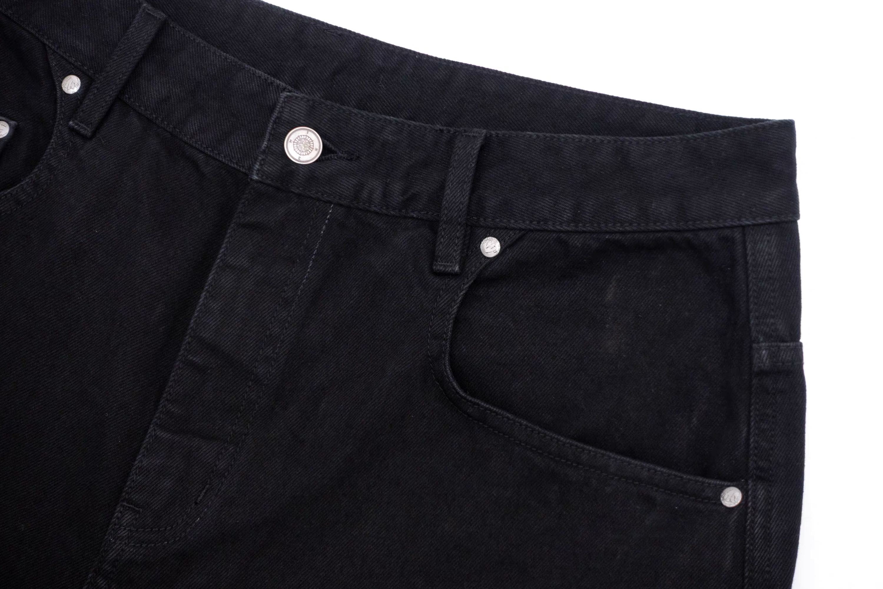 IN EXISTENCE Washed Rivet-Trim Patch Denim Shorts-Shorts-S (1)-Free Shipping Leatheretro