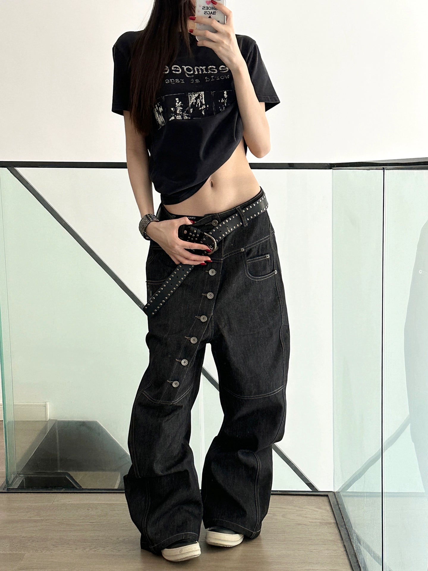 DND4DES Baggy Jeans with Curved Button Fly and Retro Wash-A-XS-Free Shipping Leatheretro