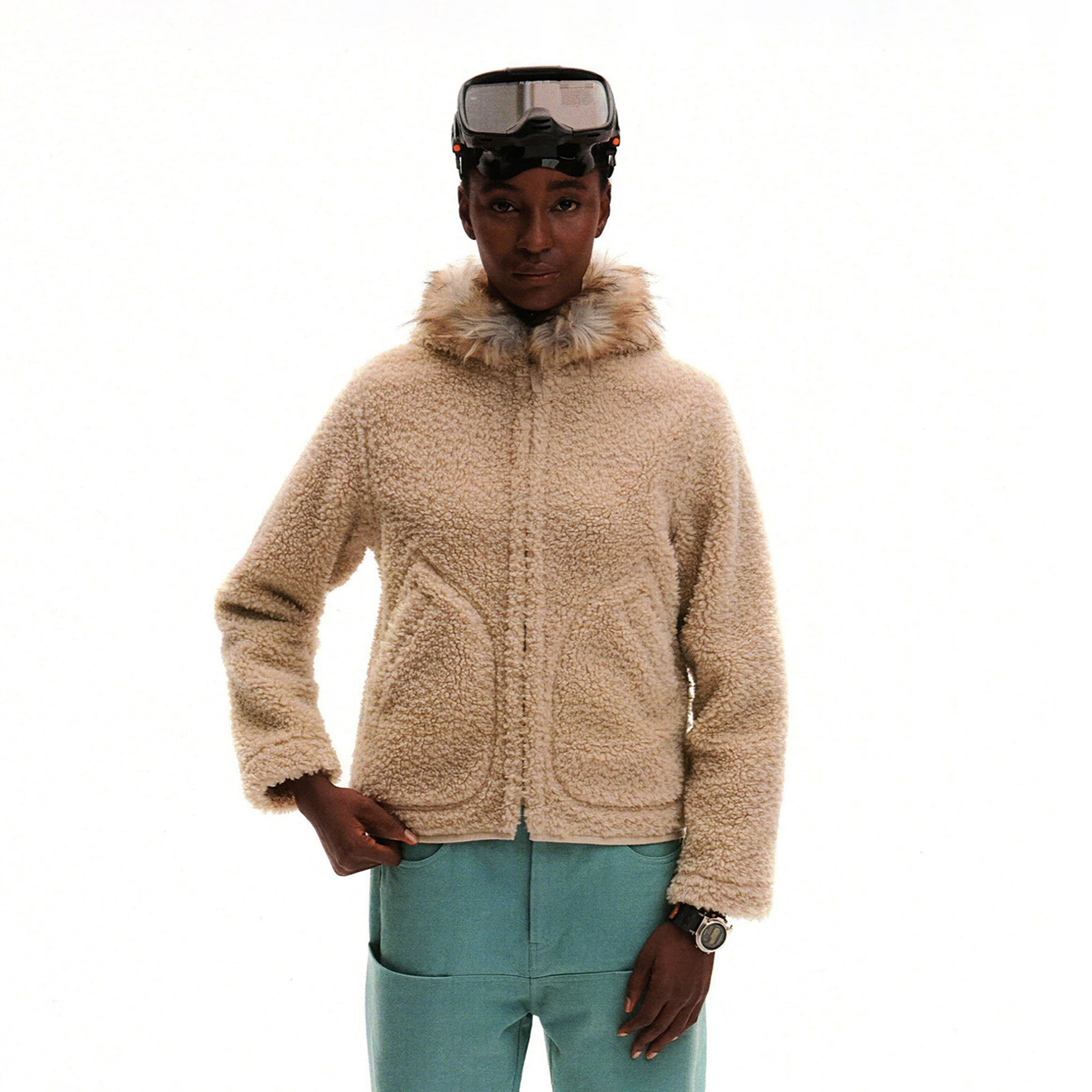 URBAN+FOREST Faux Fur Trim Sherpa Wool-Blend Hooded Jacket-Jacket-S-Beige-Free Shipping Leatheretro