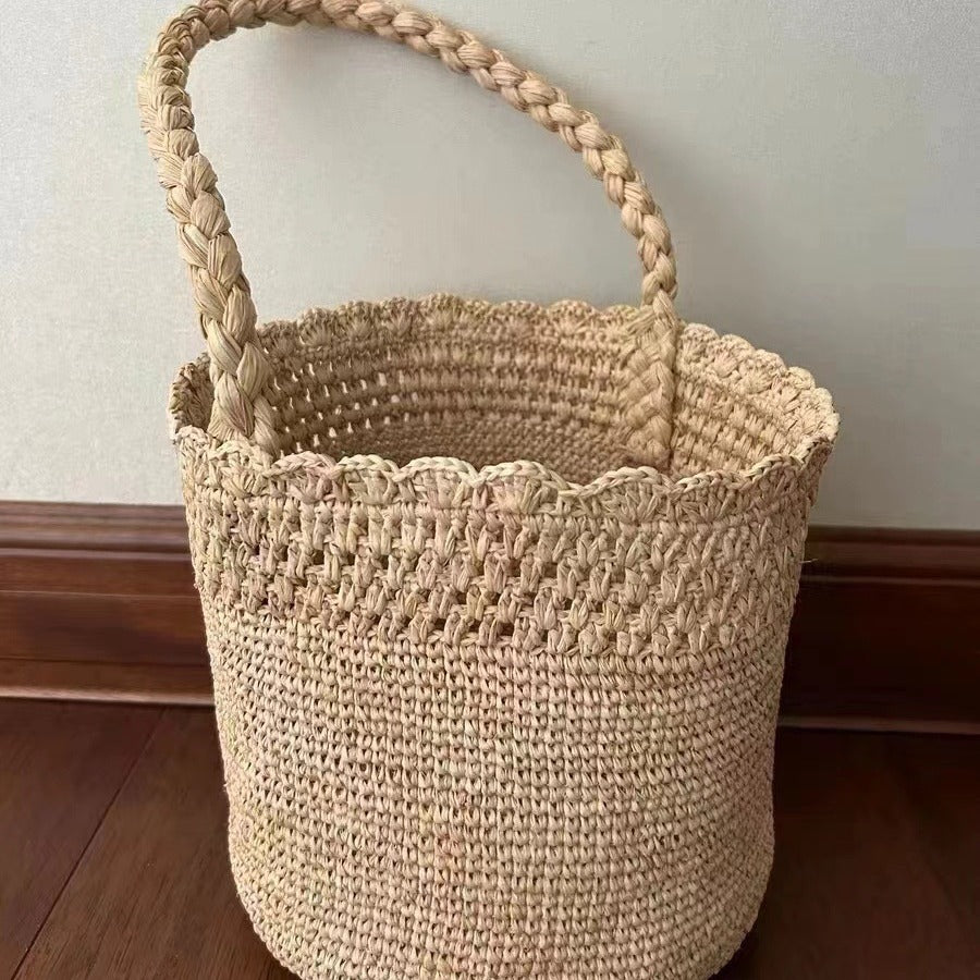 Handwoven Raffia Bucket Bag – Boho Vacation Shoulder Bag & Beach Tote-As Photo-Free Shipping Leatheretro