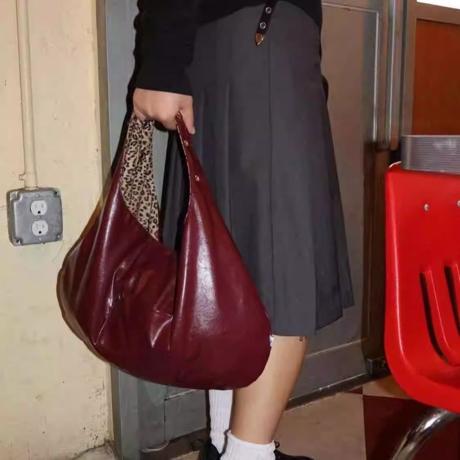 Leopard Print Large Capacity Reversible Tote Bag-Wine Red-Free Shipping Leatheretro