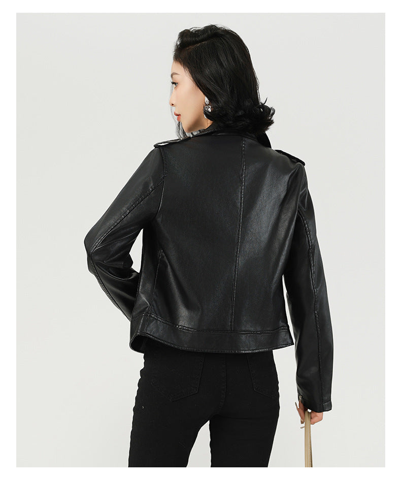 Women's Short PU Leather Jacket-Motorcycle Jackets-Black-S 50-55 kg-Free Shipping Leatheretro