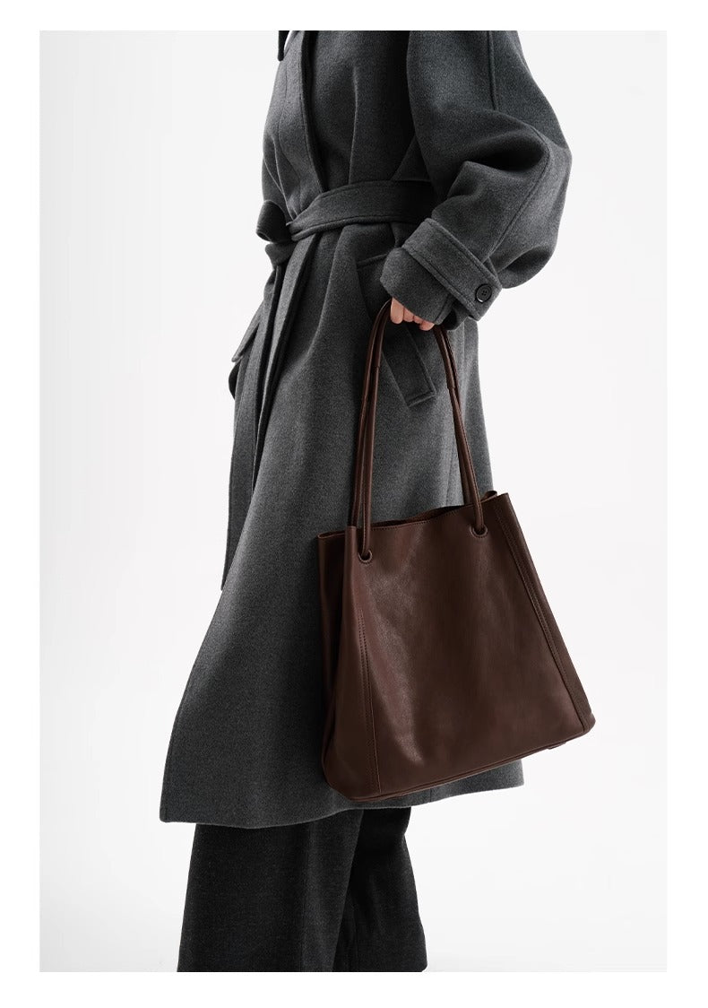 Soft Leather Bucket Tote Bag for Women-Coffee-Free Shipping Leatheretro