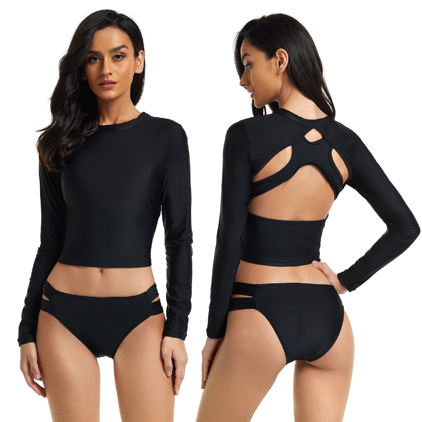 Sexy Long Sleeves Black Diving Wetsuits for Women-Swimwear-Black-S-Free Shipping Leatheretro