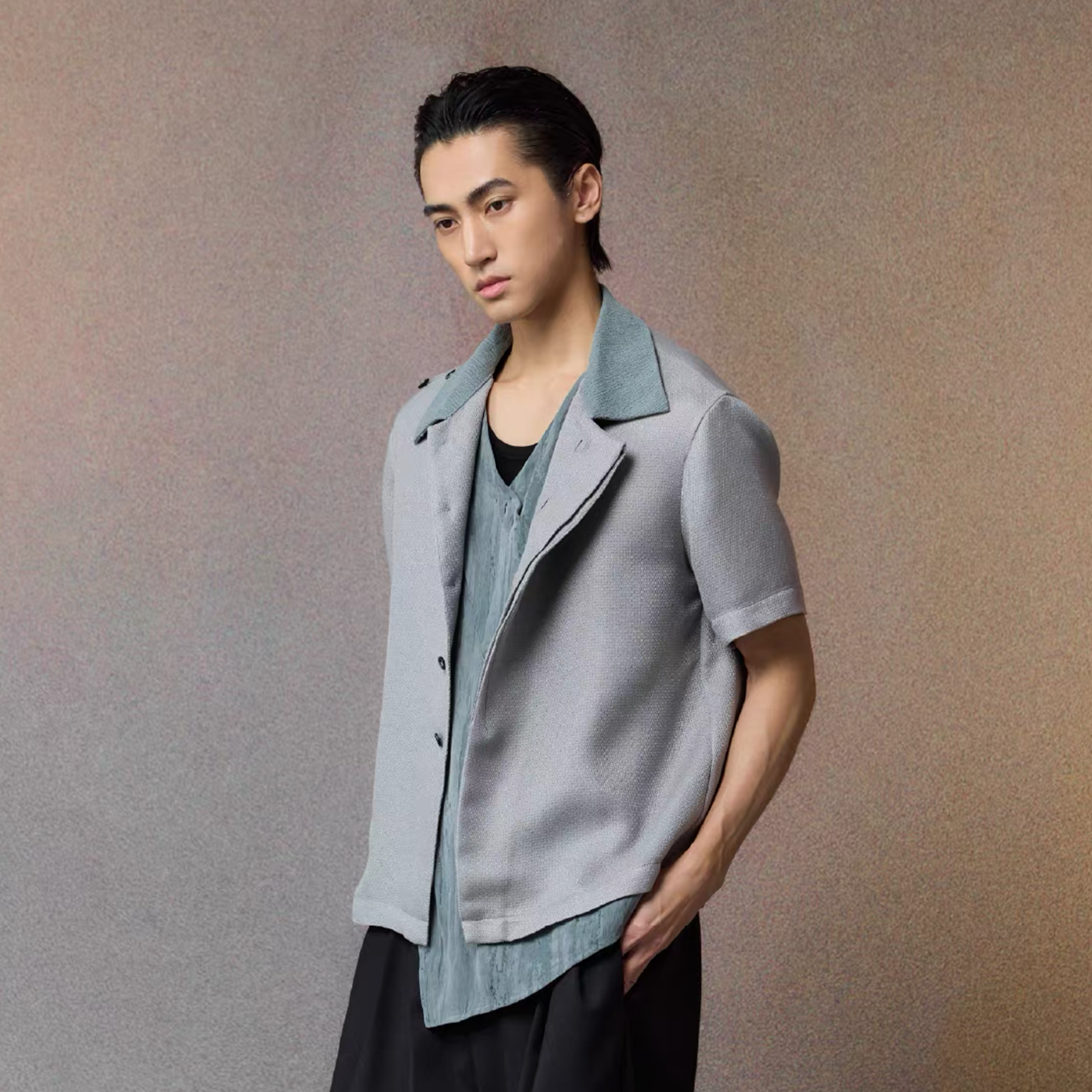 ALVNG AR ANTS Asymmetrical Contrast Spliced Linen Half Shirt-Half shirt-S-Blue-Free Shipping Leatheretro