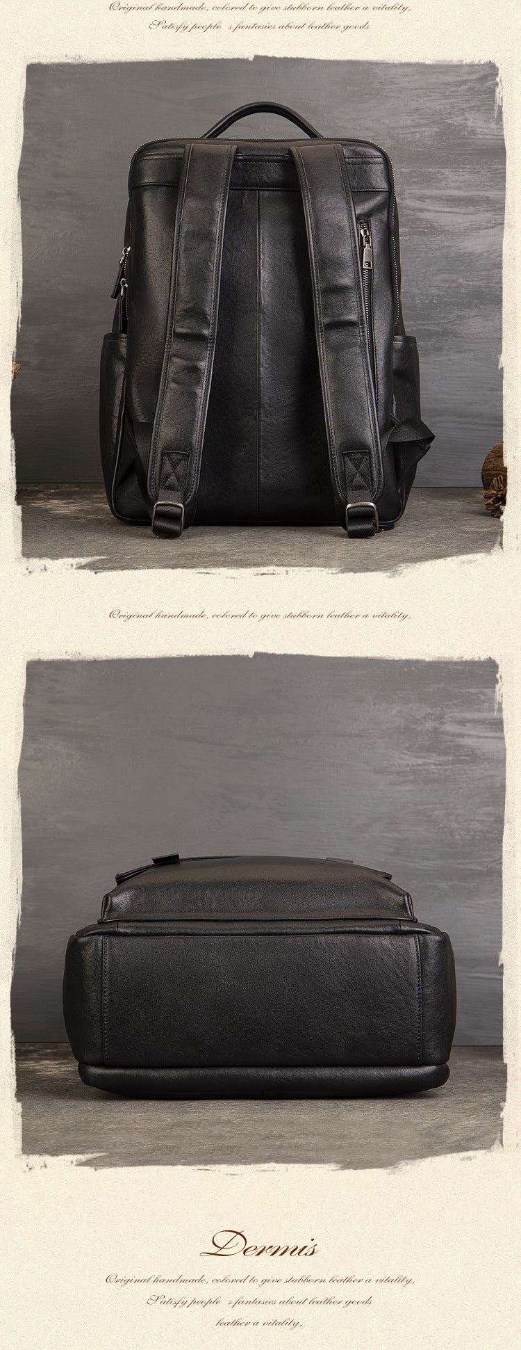 Genuine Vege-Tanned Leather Men's Backpack-Backpack-Black-Free Shipping Leatheretro