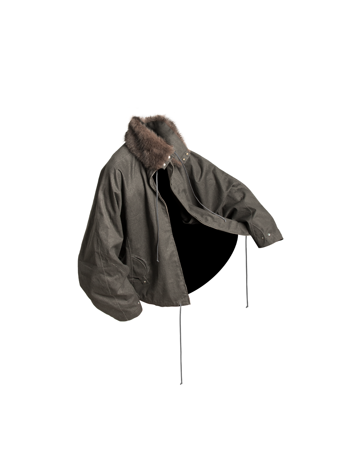 RELABEL Detachable Faux Fur Collar Two-Tone Batwing Sleeve Jacket-Brown-XS-Free Shipping Leatheretro