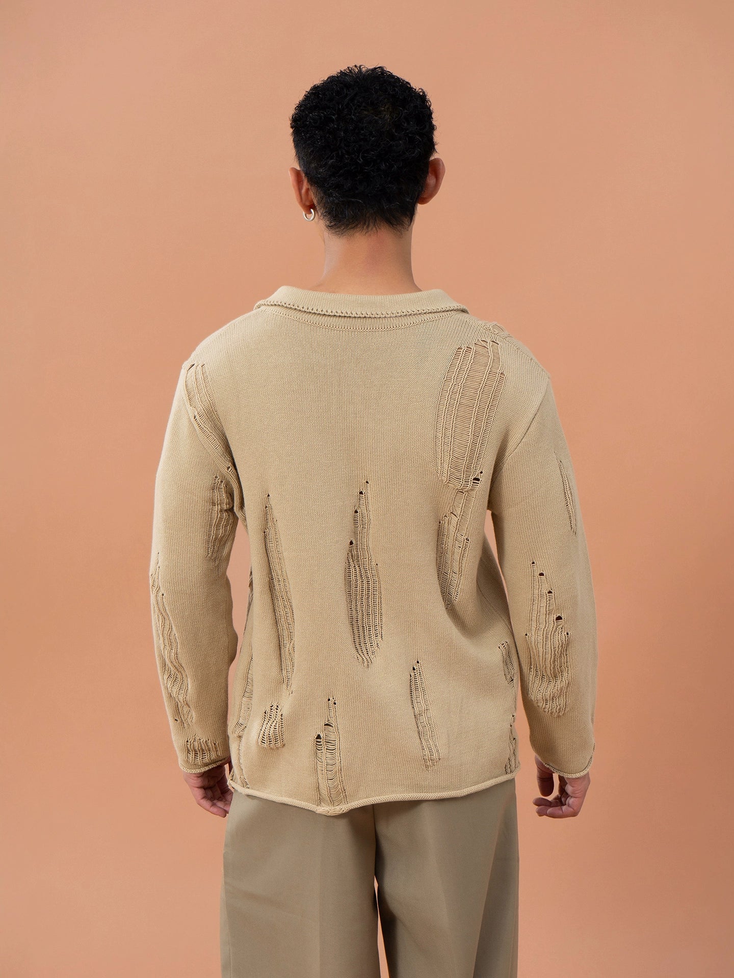 CLP Men's Distressed Knit Polo Shirt-Green-M-Free Shipping Leatheretro