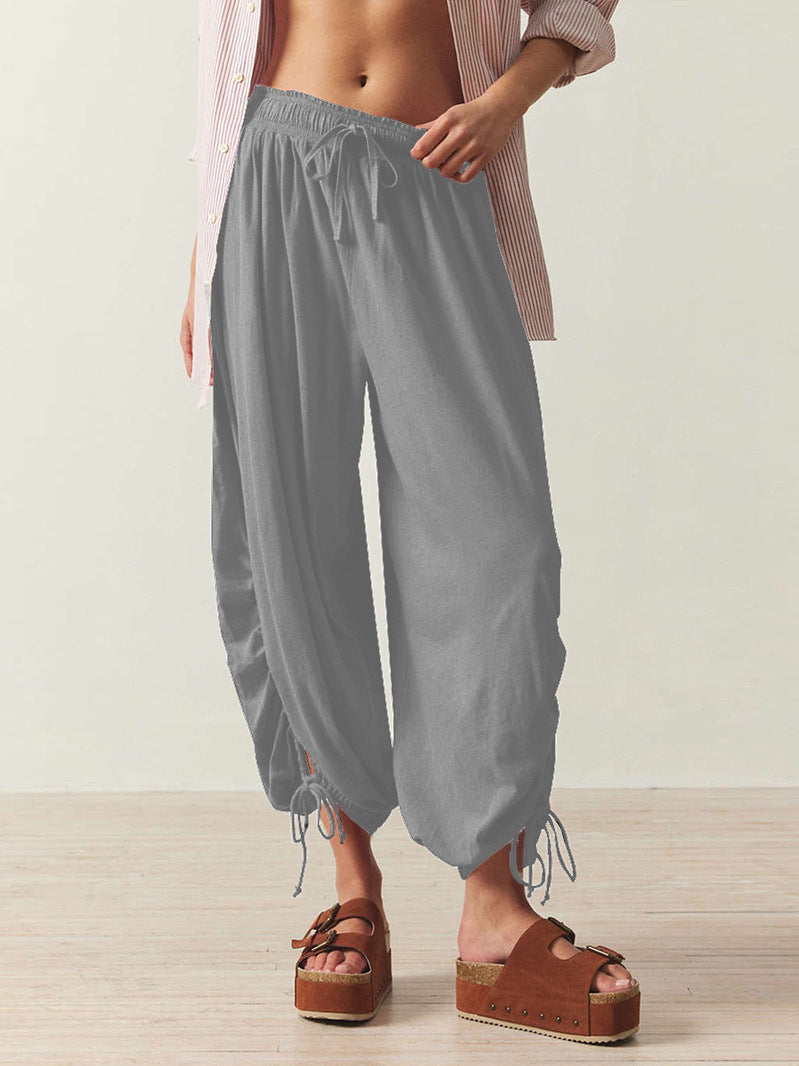 Casual Summer Drawstring Women Pants-Pants-Gray-S-Free Shipping Leatheretro