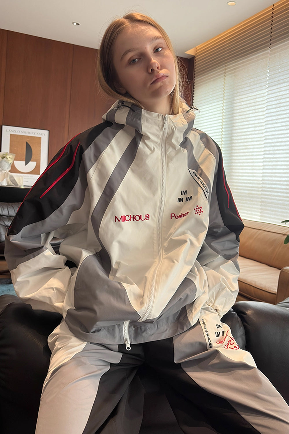 MIICHOUS Arc Contrast Panel Embroidered Windbreaker-Jacket-S-Free Shipping Leatheretro