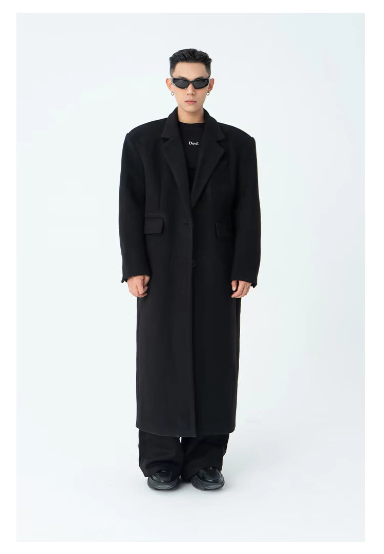 CLP Men's Oversized Wool Trench Coat-Coats & Jackets-Black-M-Free Shipping Leatheretro