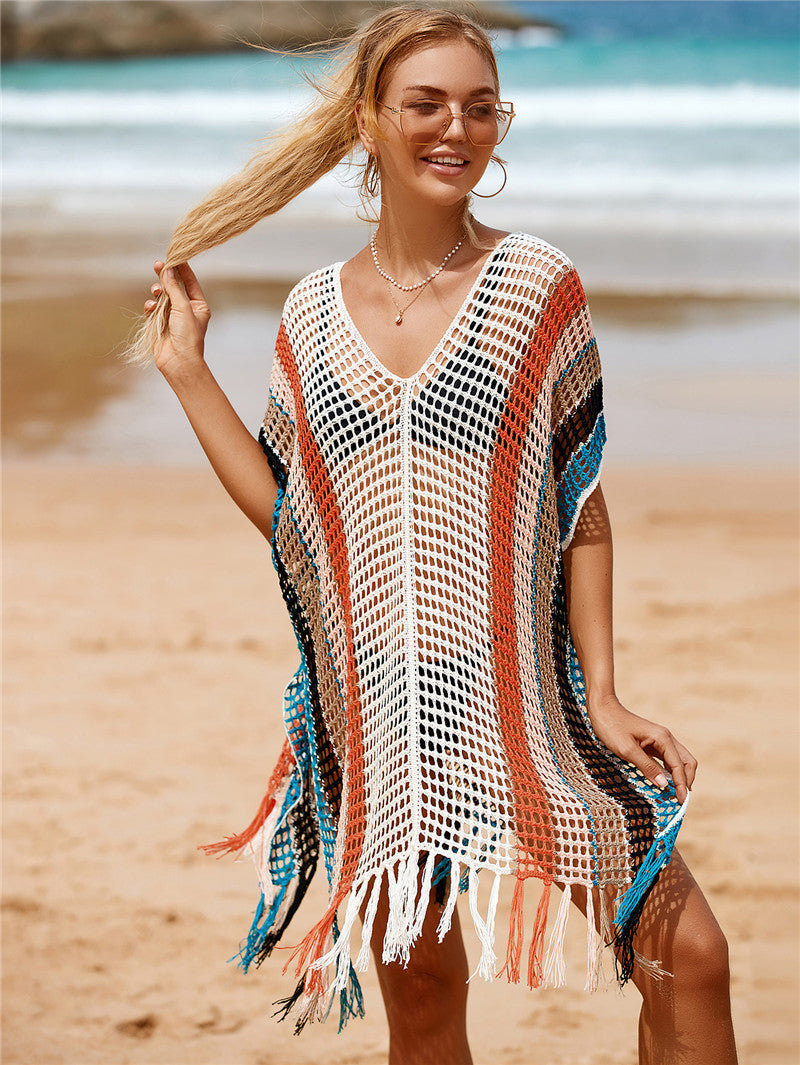 Colorful Knitting Crochet Tassels Swimwear Cover Ups for Women-K-One Size-Free Shipping Leatheretro