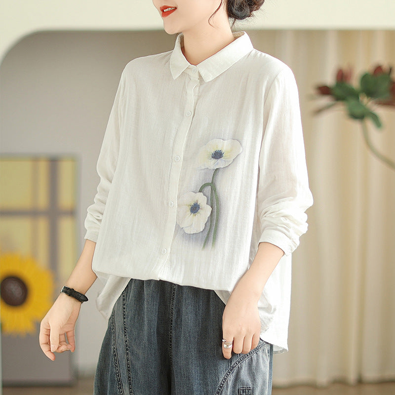 Leisure Linen Long Sleeves Shirts for Women-Shirts & Tops-A-M-Free Shipping Leatheretro