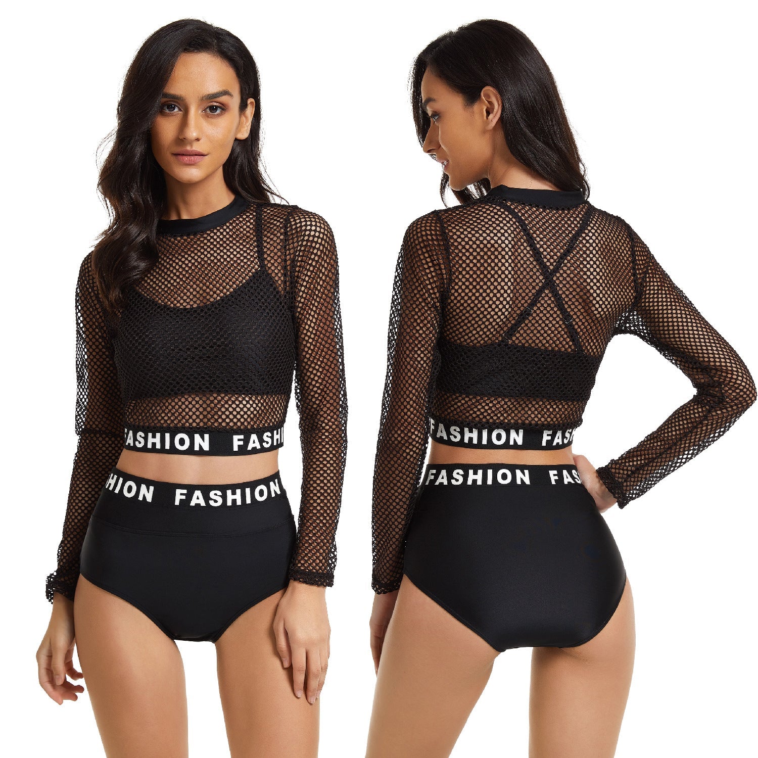 Sexy Long Sleeves 3pcs Swimsuits for Women-Swimwear-Black-3pcs/Set-S-Free Shipping Leatheretro