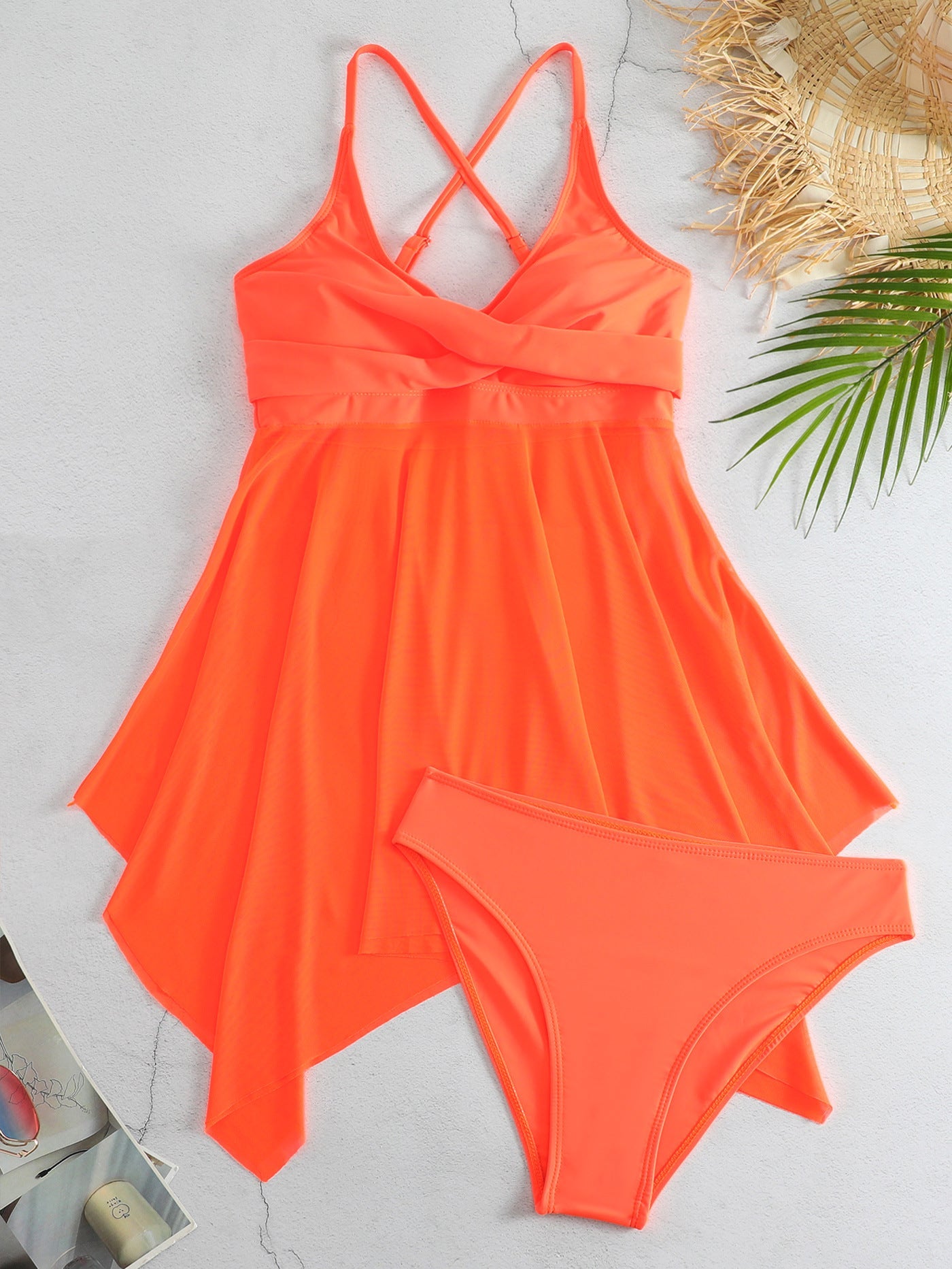 Fashion Plus Sizes Two Pieces Women Swimsuits-swimwear-Orange-M-Free Shipping Leatheretro